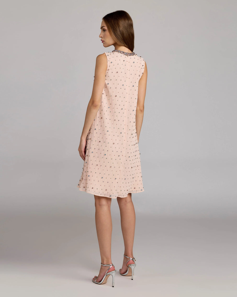 Jewel Neck Sleeveless Beaded Shift Dress by Mac Duggal 94354 in Blush Multi