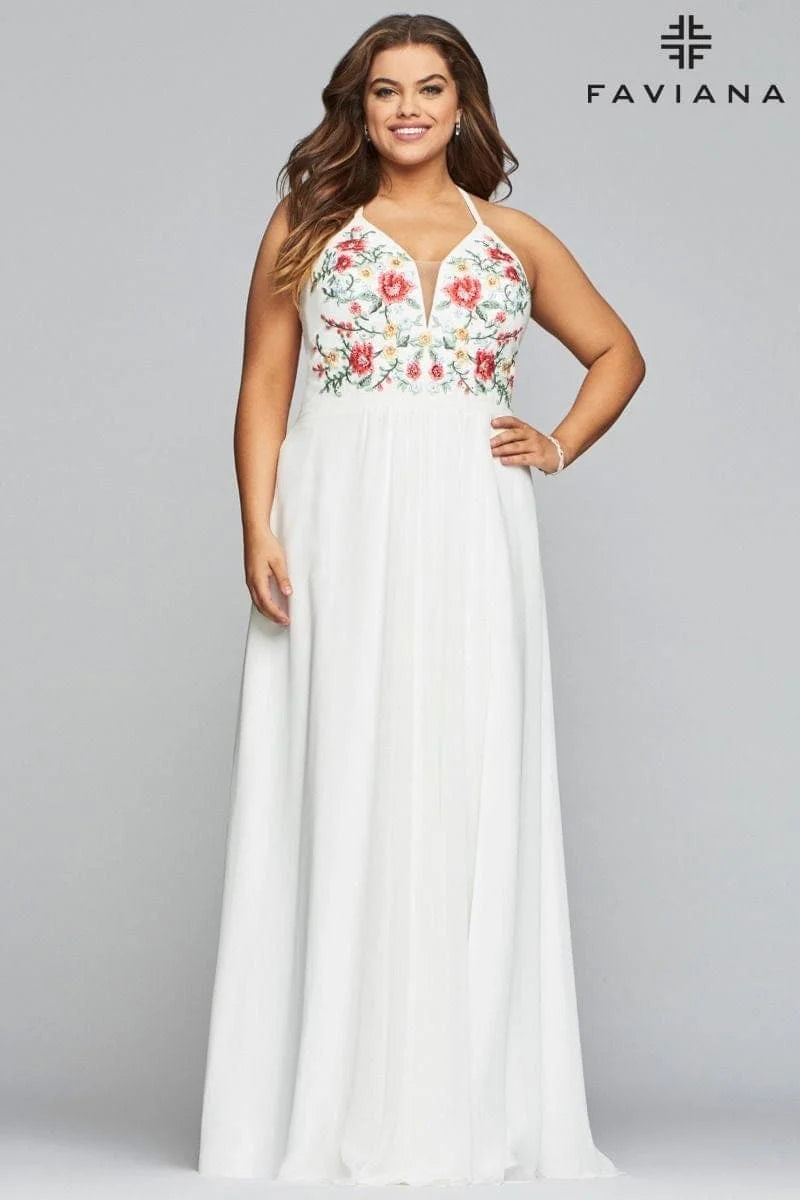 Faviana 9435 Long Formal Halter Plus Size Prom Gown - The Dress Outlet Faviana