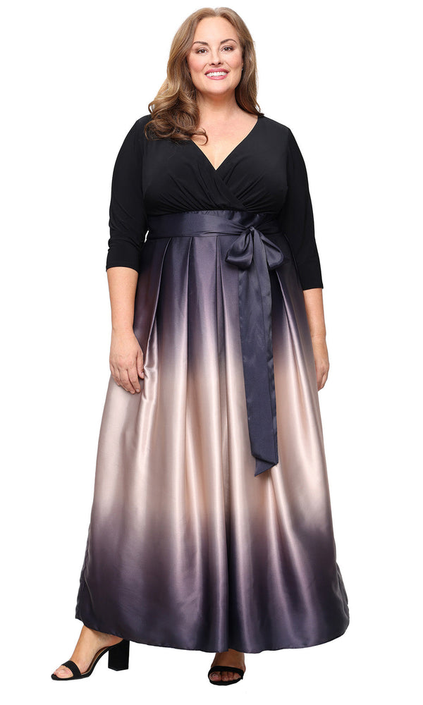 SL Fashions 9451145 Long Ball Gown Pleated Ombre Formal Dress
