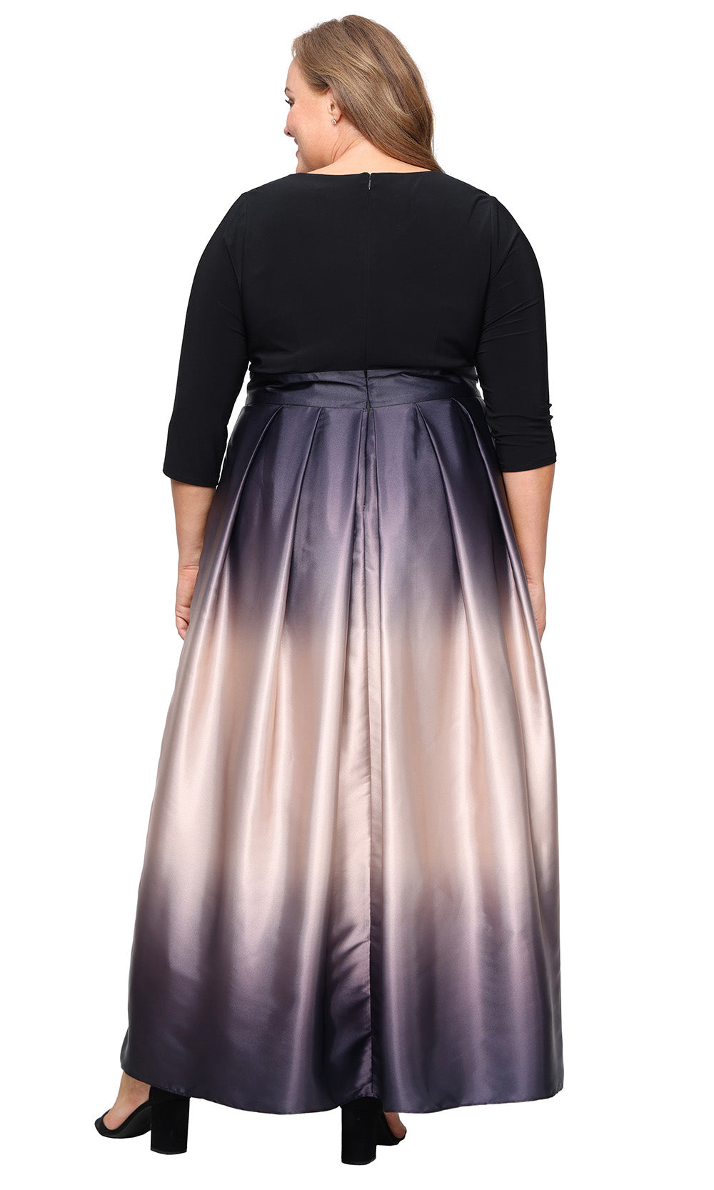 Plus Size Dresses Long Ball Gown Pleated Ombre Formal Dress BLACK/CHAMPAGNE