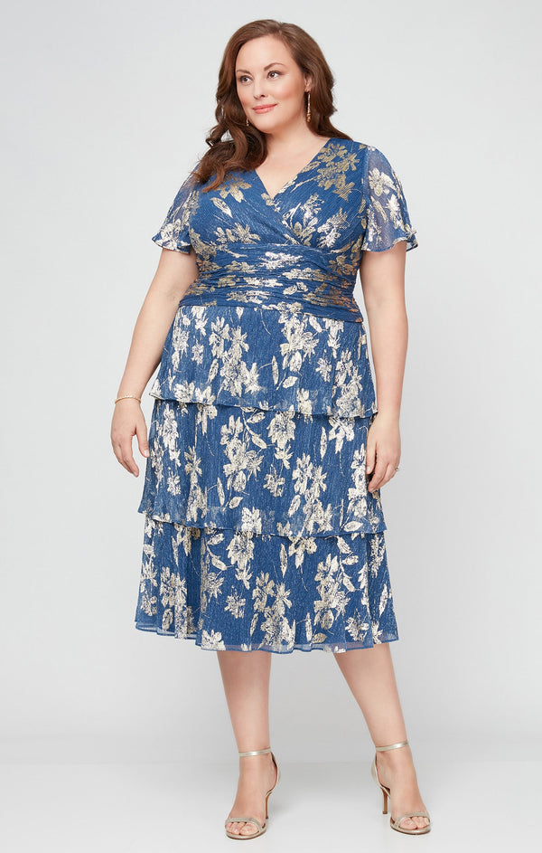 V-Neck Midi Chiffon Formal A-Line Dress SL Fashions 9455229