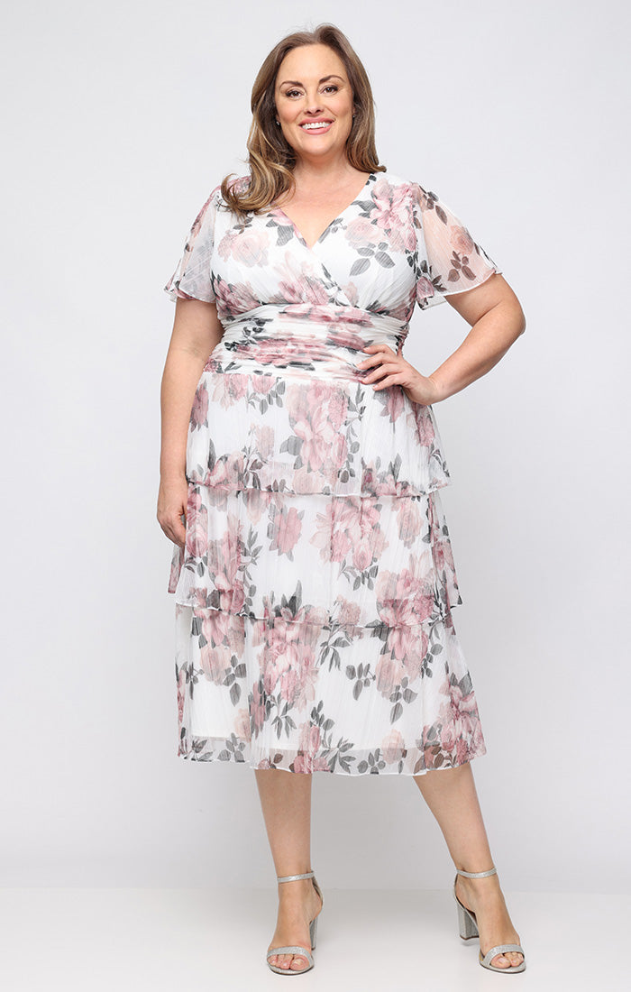 V-Neck Midi Chiffon Wedding Guest A-Line Dress SL Fashions 9455288
