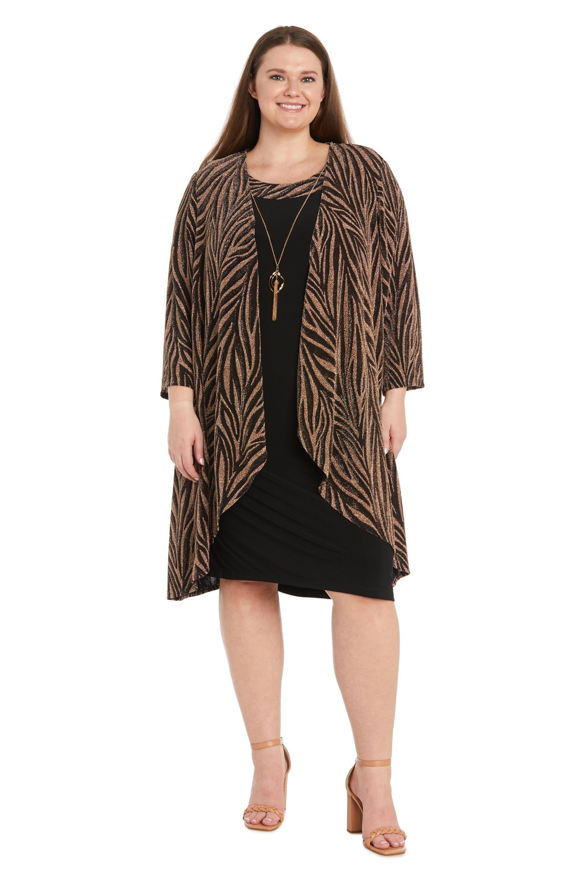 Plus Size Dresses Short Cocktail Long Sleeve Plus Size Dress R&M Richards 9457W Black/Bronze