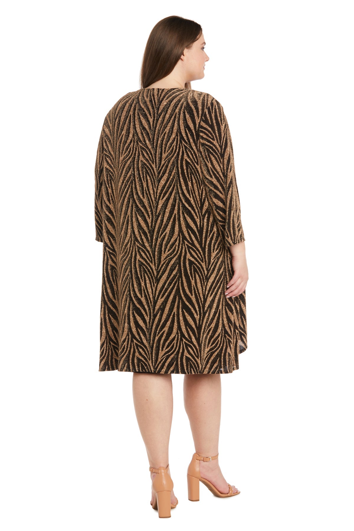 Plus Size Dresses Short Cocktail Long Sleeve Plus Size Dress R&M Richards 9457W Black/Bronze