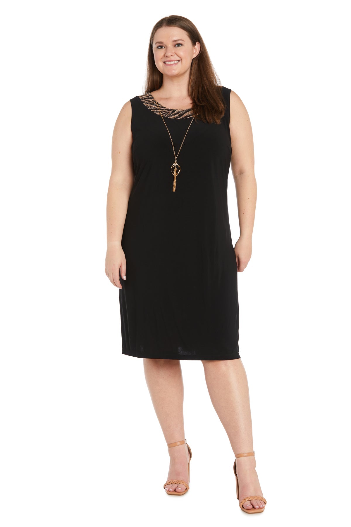 Plus Size Dresses Short Cocktail Long Sleeve Plus Size Dress R&M Richards 9457W Black/Bronze