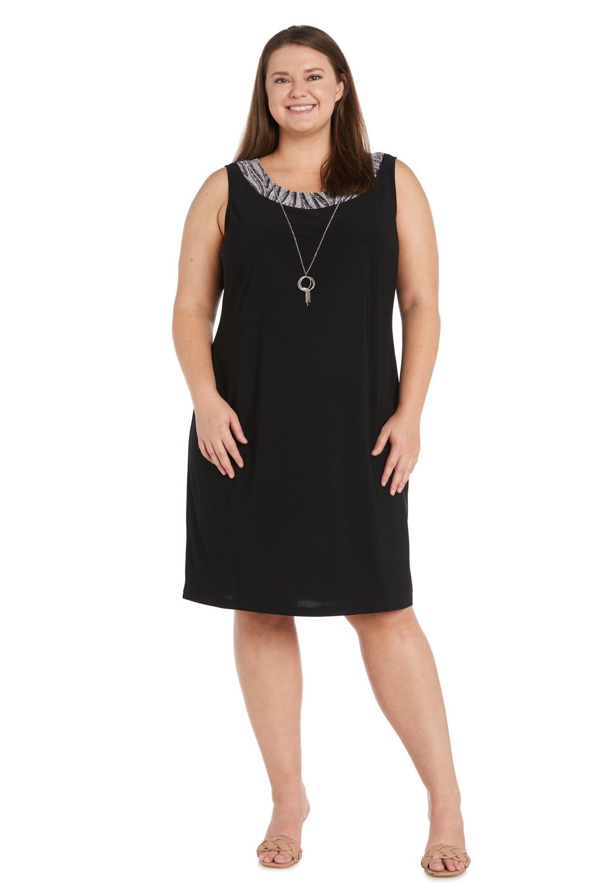Plus Size Dresses Short Cocktail Long Sleeve Plus Size Dress R&M Richards 9457W Black/Silver