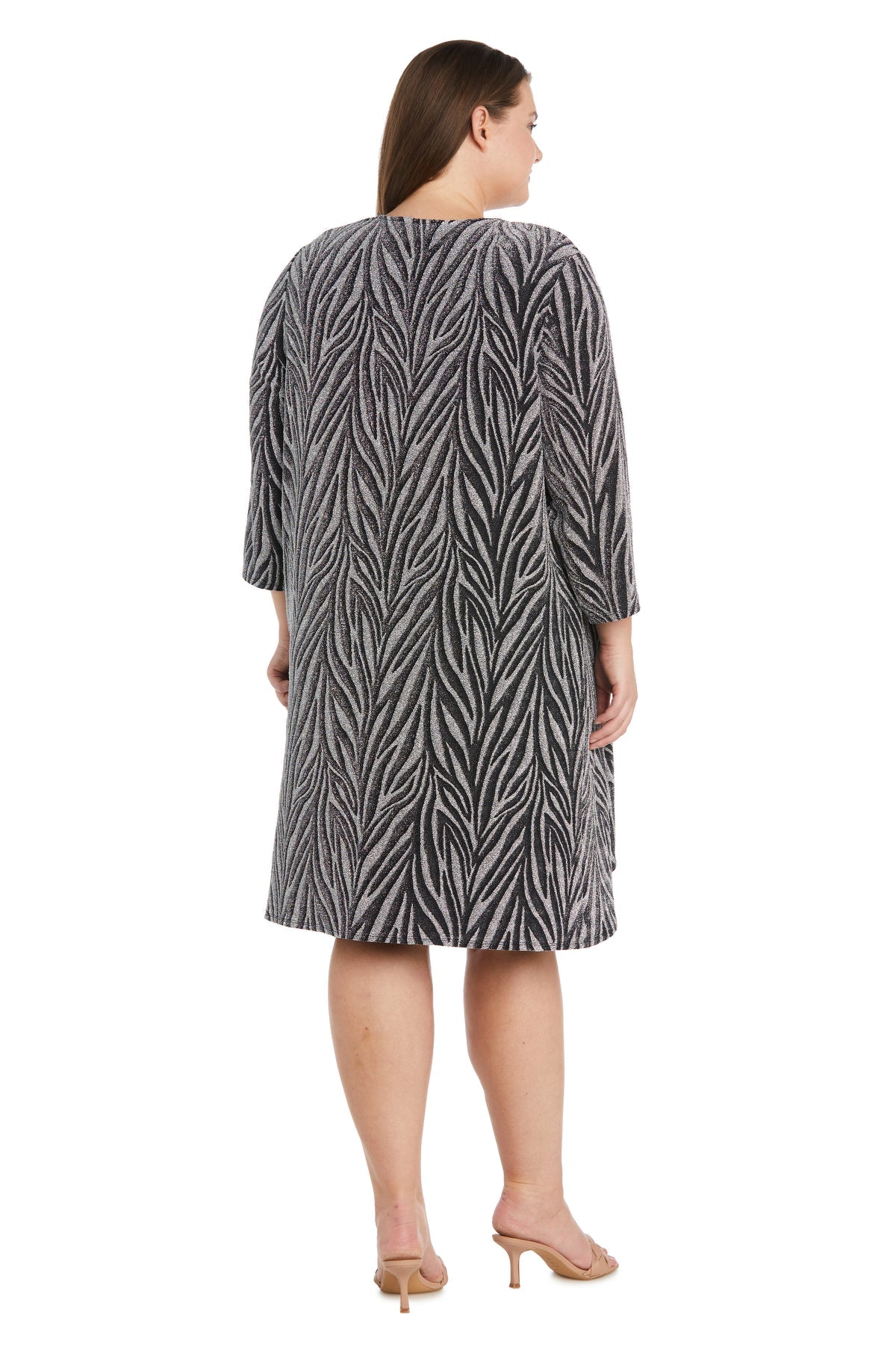 Plus Size Dresses Short Cocktail Long Sleeve Plus Size Dress R&M Richards 9457W Black/Silver
