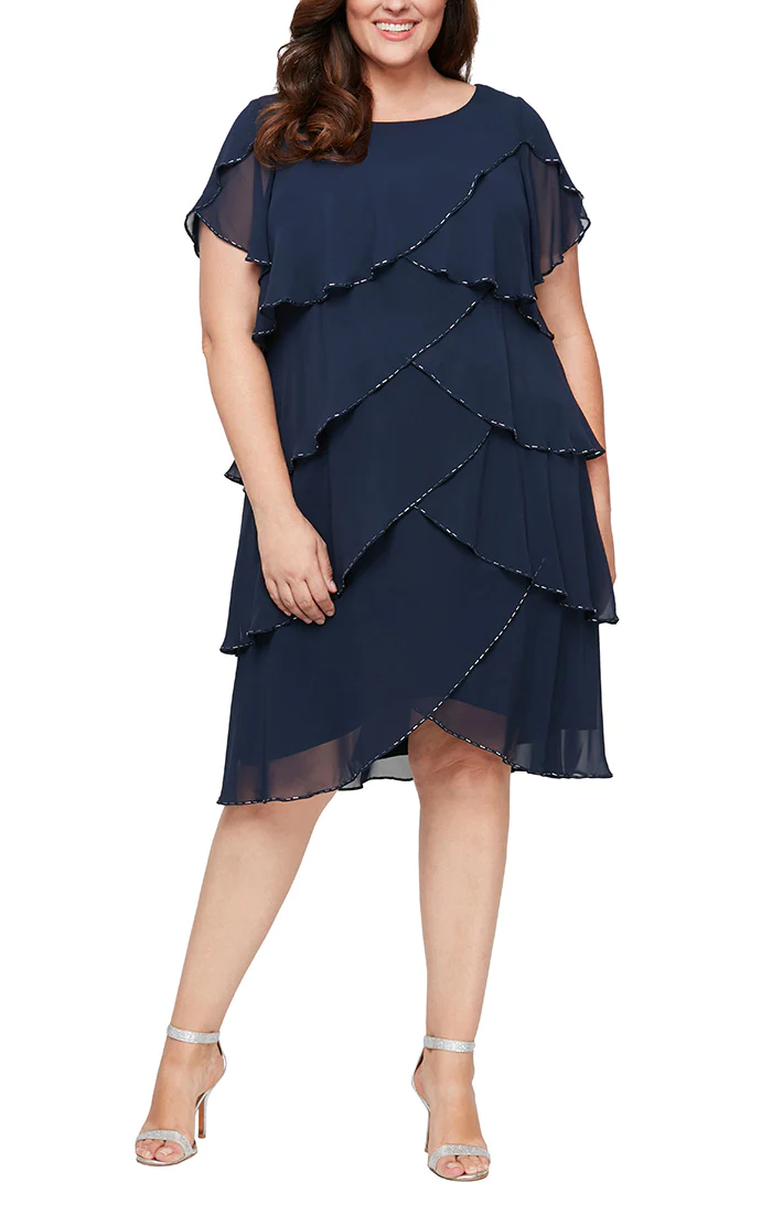 New Navy SL Fashions 9470656 Plus Size Tiered Chiffon Cocktail Dress for 129.0 The Dress Outlet