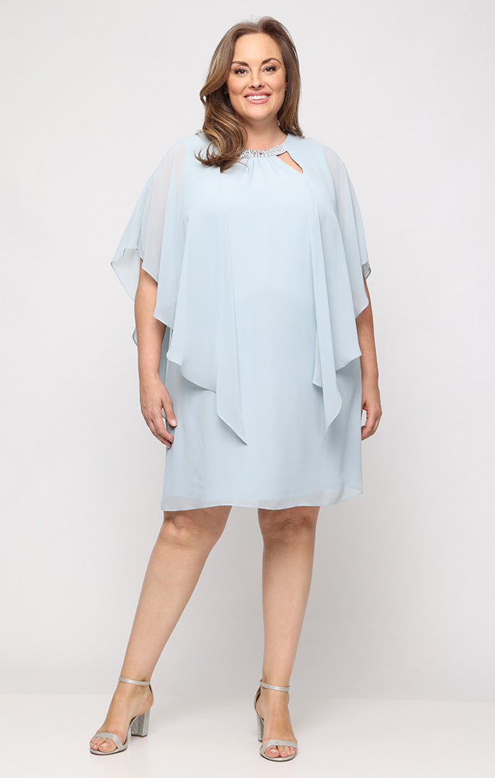 Aloe SL Fashions 9470700 Jewel Neck Knee-Length Chiffon Cocktail Capelet Dress