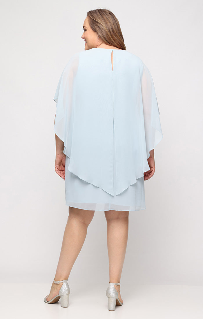 Aloe SL Fashions 9470700 Jewel Neck Knee-Length Chiffon Cocktail Capelet Dress