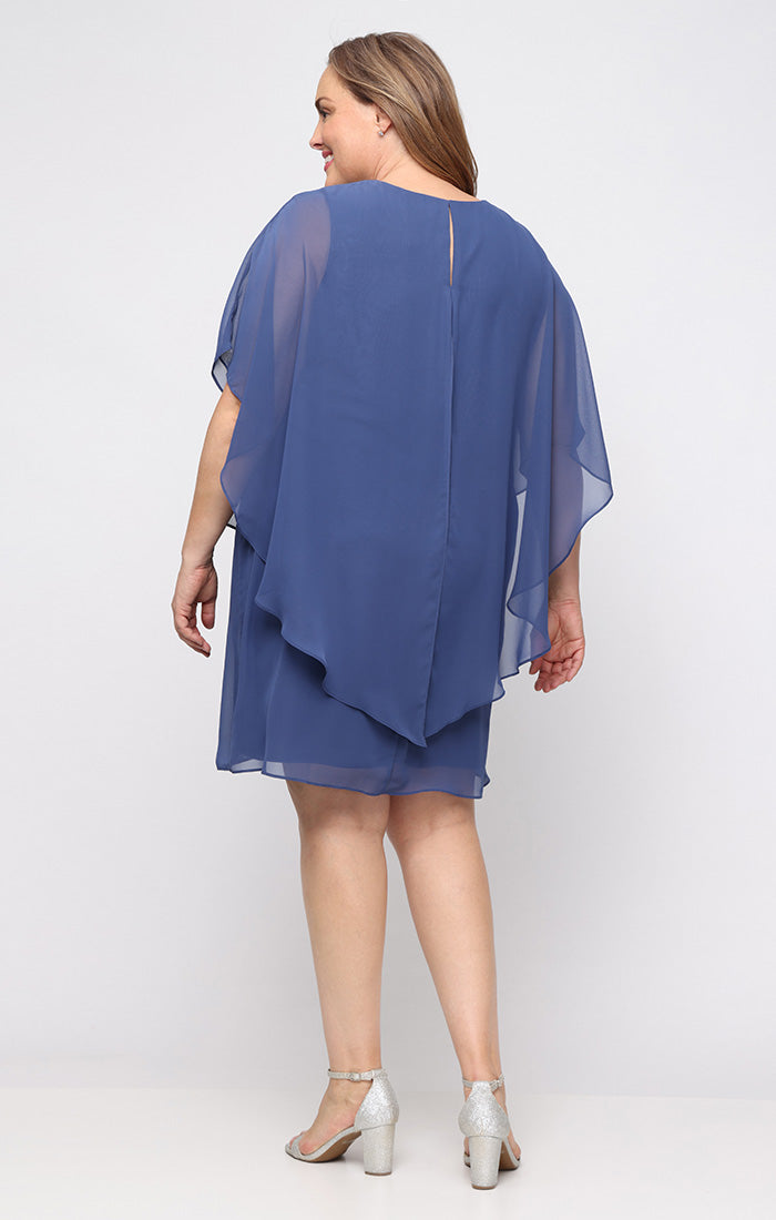 Wedgewood SL Fashions 9470700 Jewel Neck Knee-Length Chiffon Cocktail Capelet Dress