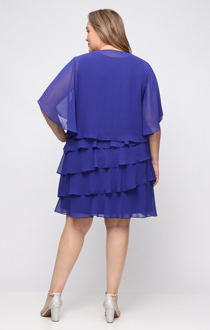 Iris SL Fashions 9470750 V-Neck Knee-Length Chiffon Tiered Cocktail Dress Beaded