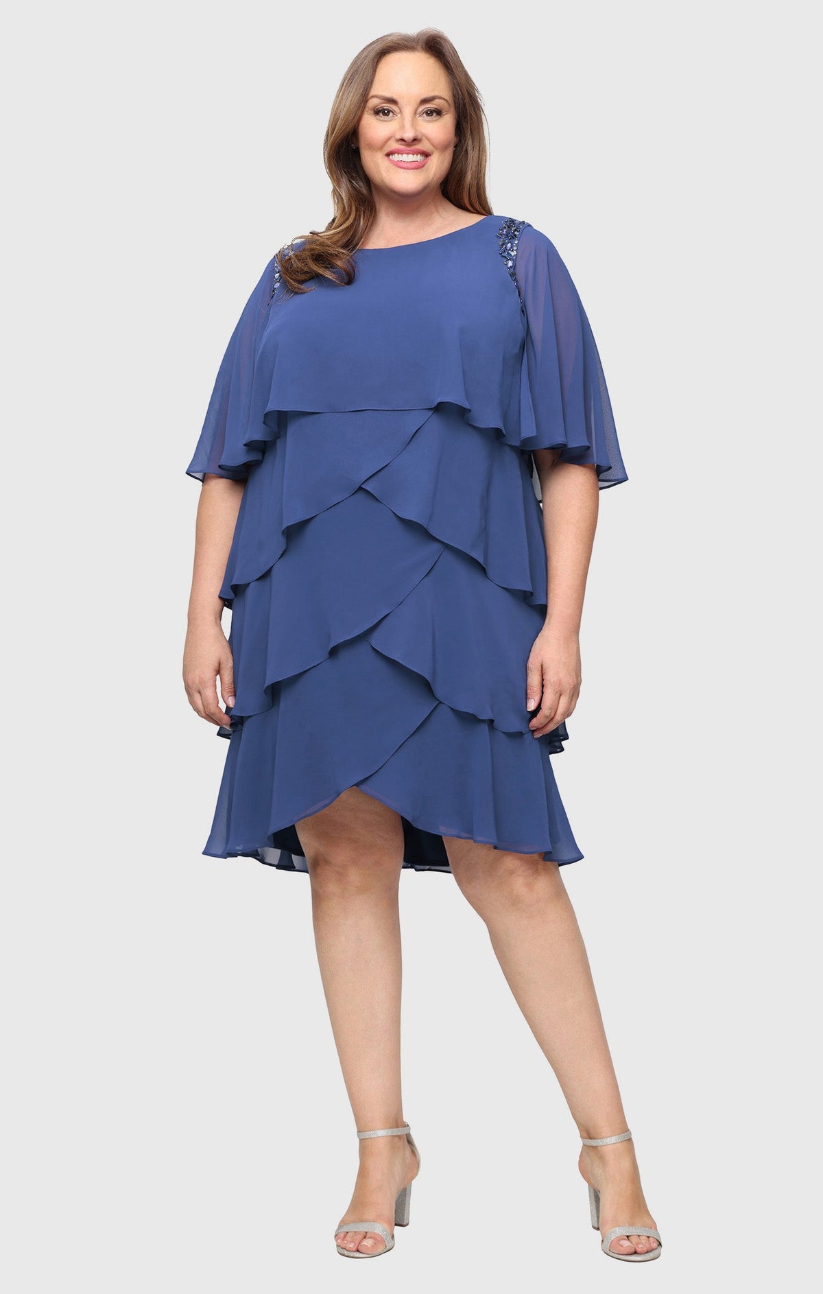 Scoop Knee-Length Chiffon Cocktail Sheath Dress SL Fashions 9470752