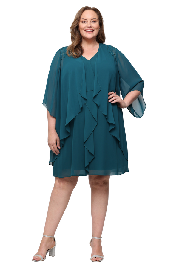 SL Fashions 9470761 V-Neck Knee-Length Chiffon Cocktail Dress Beaded