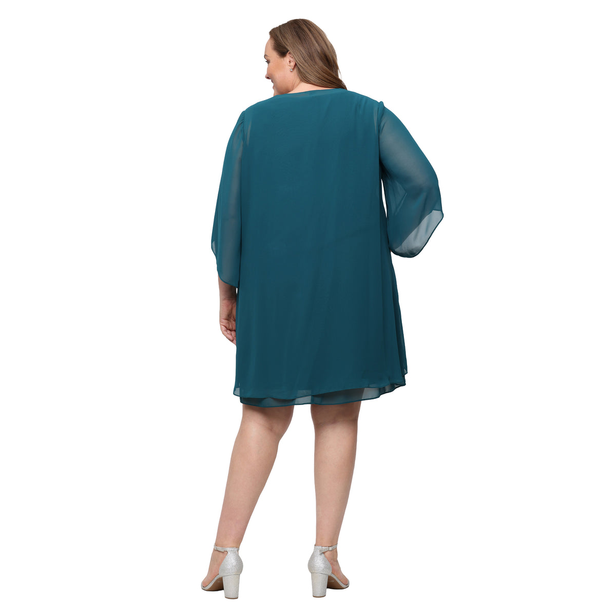 Mallard SL Fashions 9470761 V-Neck Knee-Length Chiffon Cocktail Dress Beaded