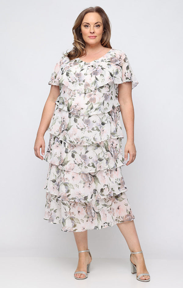 V-Neck Midi Chiffon Special Occasion A-Line Dress SL Fashions 9472136
