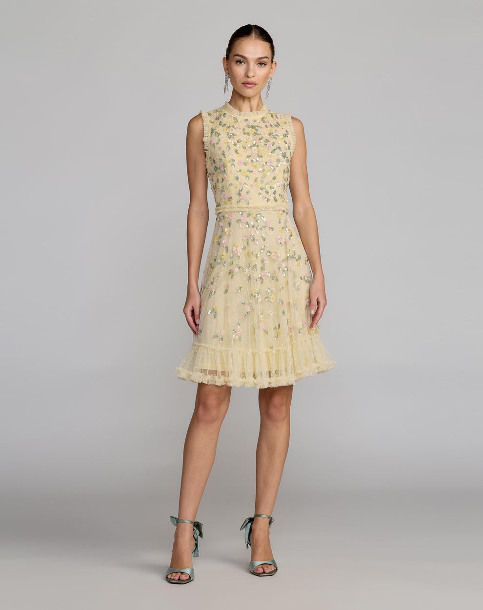 Crew/High-Neck Knee-Length Tulle Cocktail A-Line Mac Duggal 9474