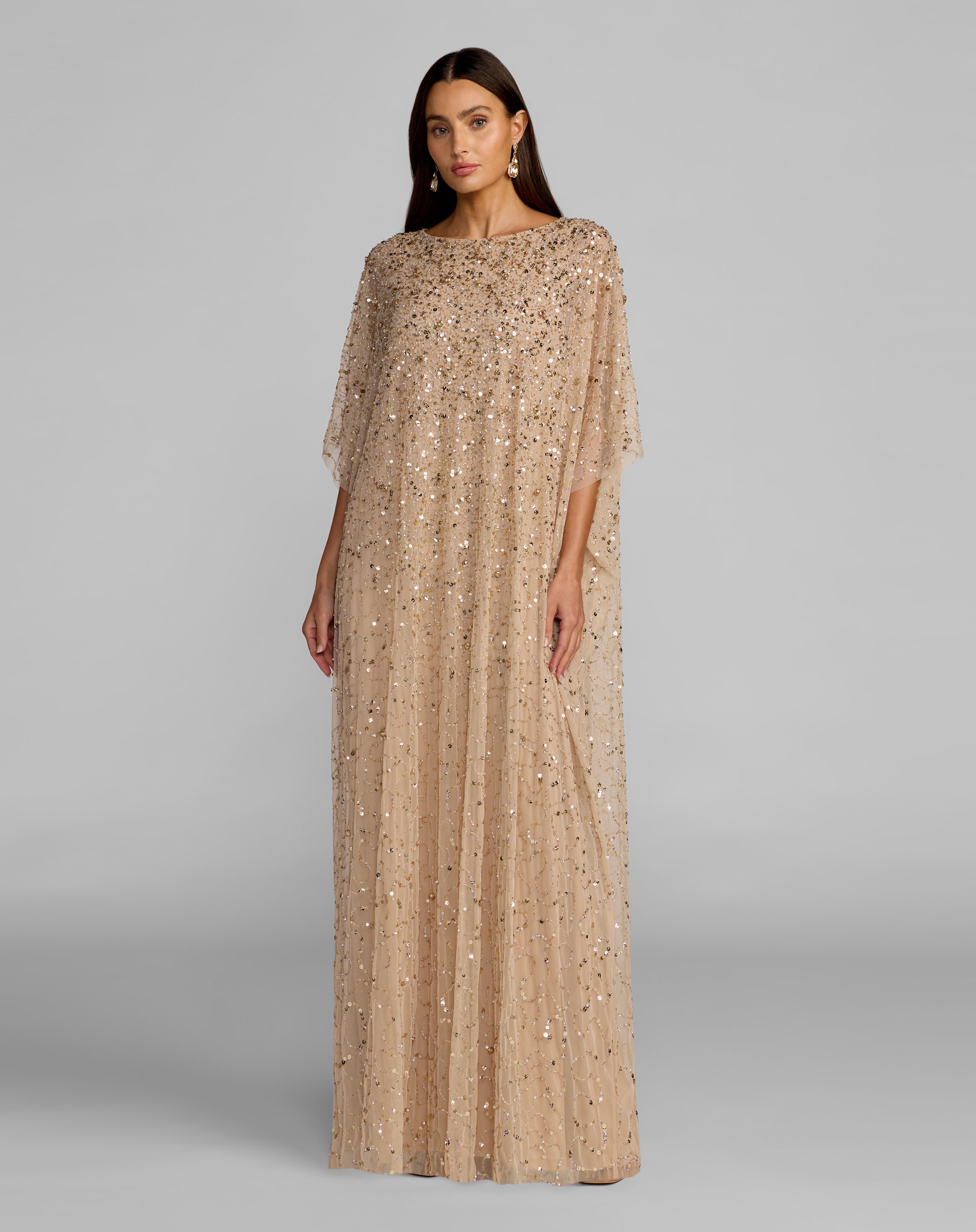 Crew/High-Neck Floor-Length Sequin Evening A-Line Mac Duggal 9475