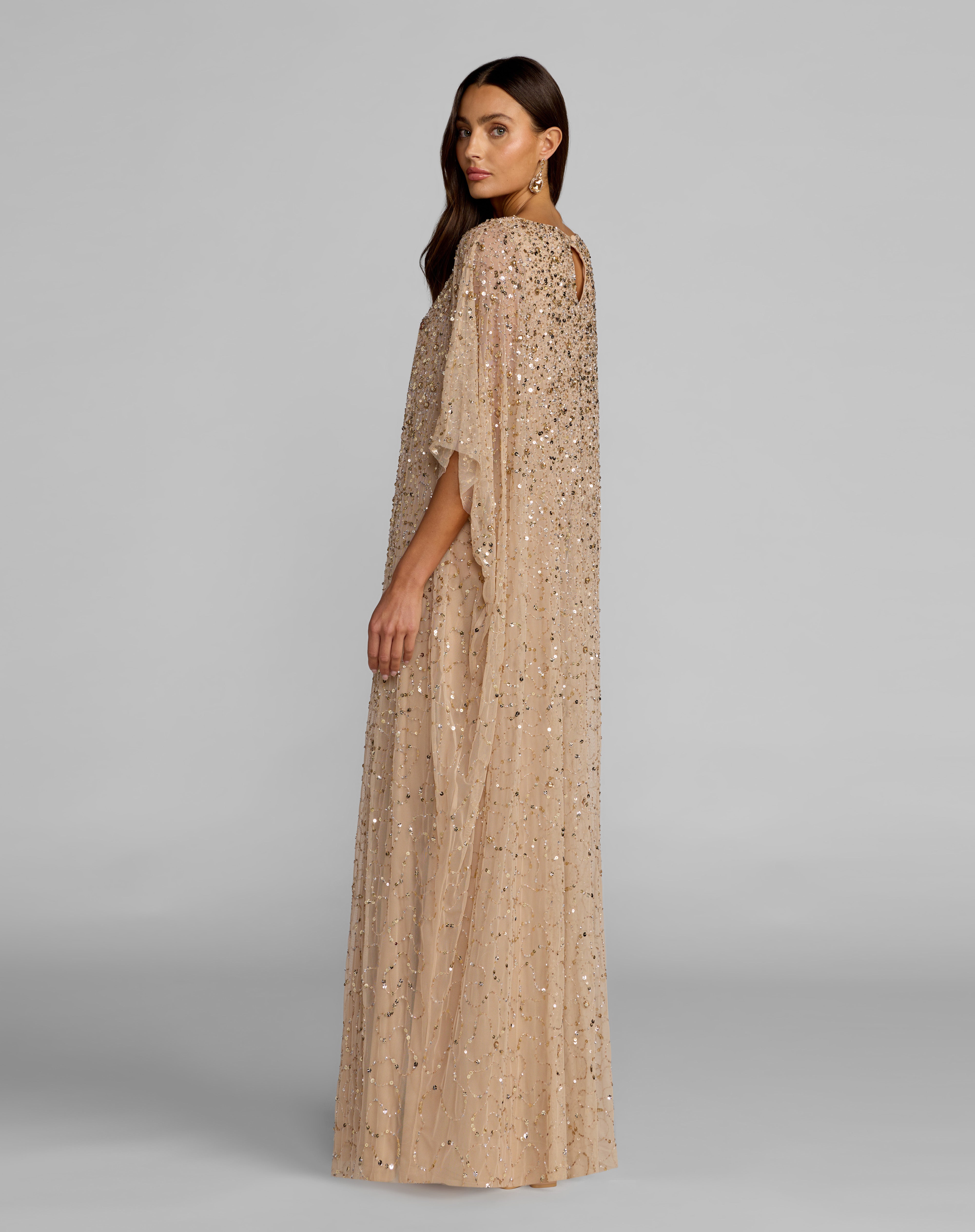 Crew/High-Neck Floor-Length Sequin Evening A-Line Mac Duggal 9475
