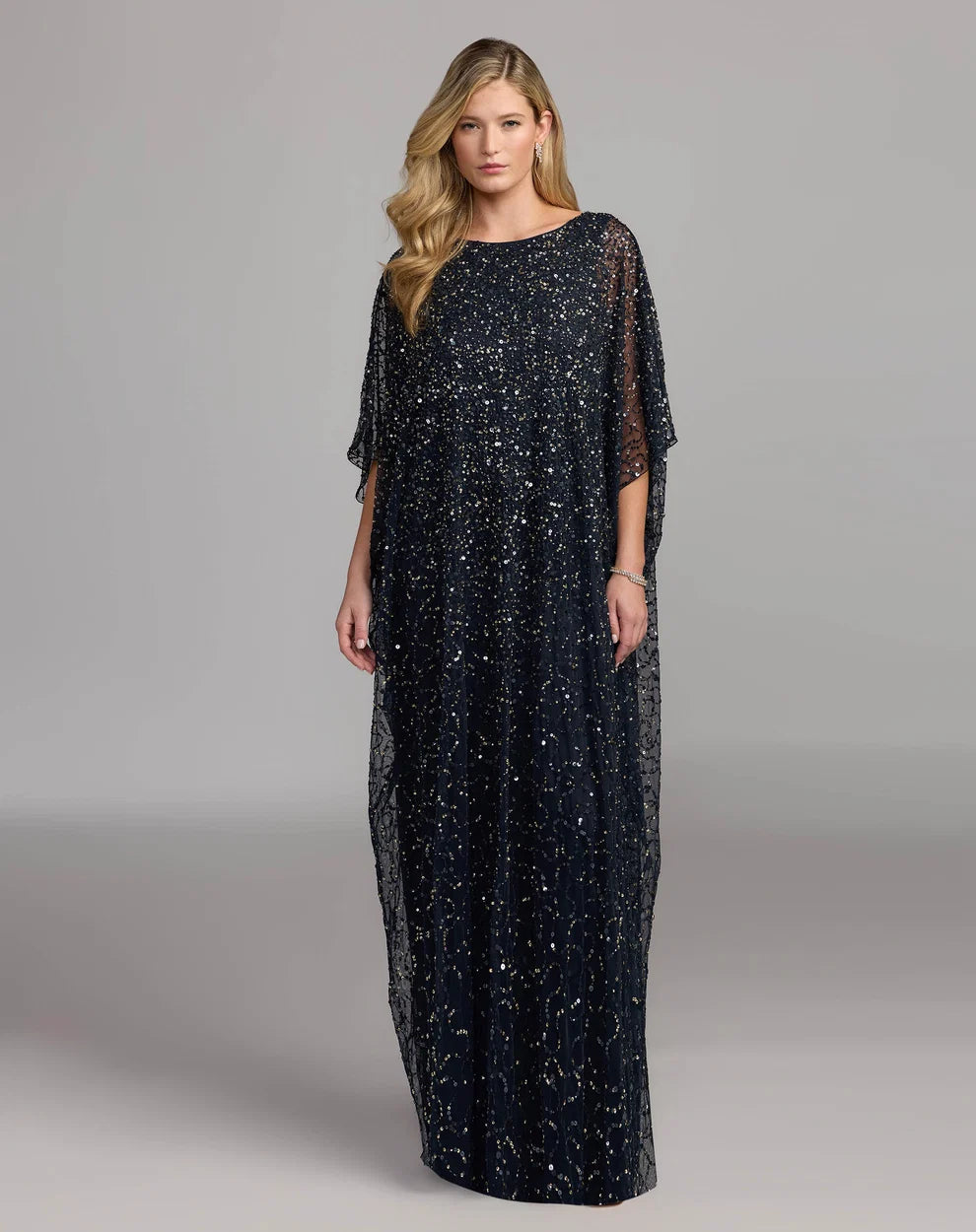Crew High-Neck Floor-Length Sequin Evening A-Line Mac Duggal 9475