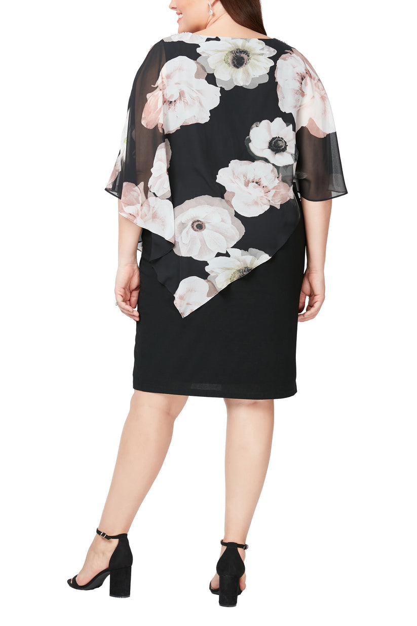 SL Fashions 9477470 Plus Size Short Floral Print Cocktail Dresses