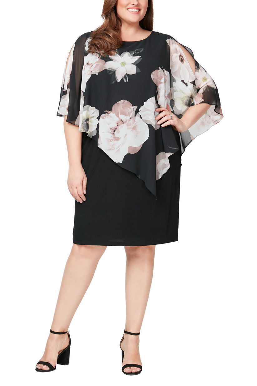 SL Fashions 9477470 Plus Size Short Floral Print Cocktail Dresses