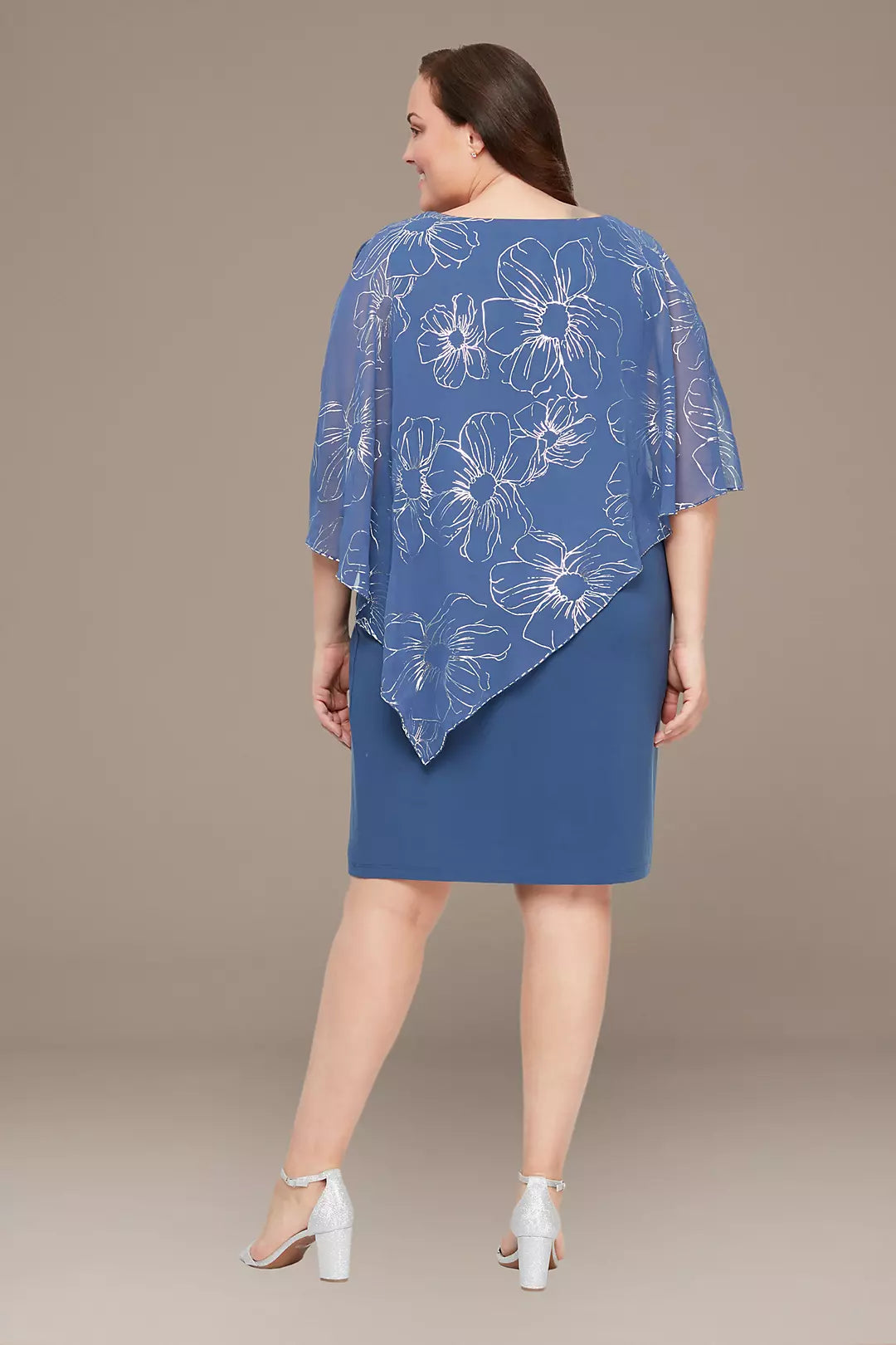 Plus Size Dresses Plus Size Short Capelet Cocktail Dress WEDGEWOOD