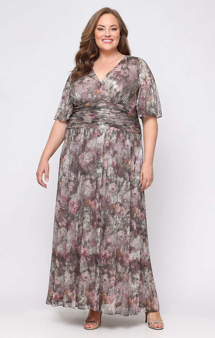 Plus Size Dresses Long Metallic Formal Printed Plus Size Dress TAUPE MULTI