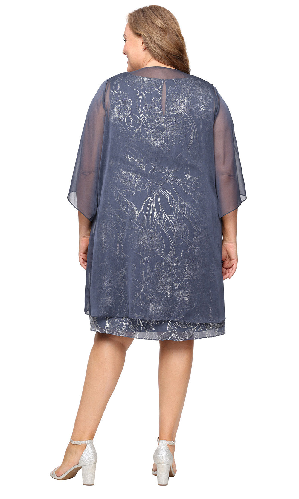 Plus Size Dresses Short Plus Size Floral Print Jacket Cocktail Dress Steel