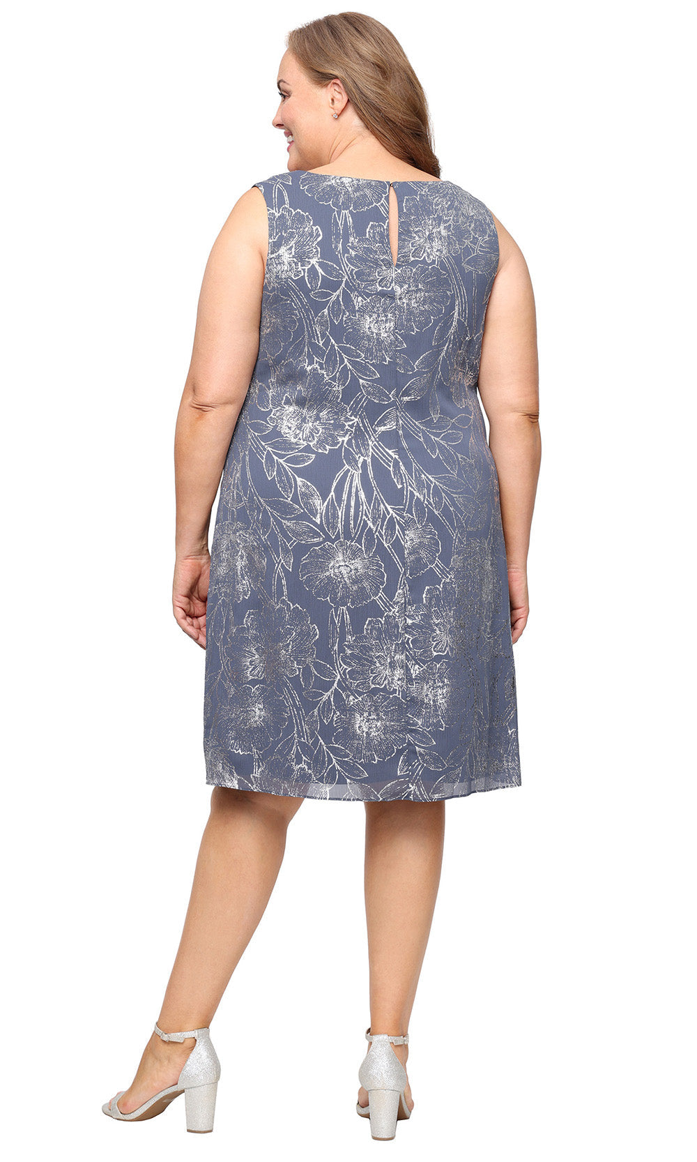 SL FASHIONS Women's Metallic Floral Cocktail Shift Dress with Cascade Jacket - Blue - Mini dresses SL FASHIONS Women's Metallic Floral Cocktail Shift Dress with Cascade Jacket - Blue - Mini dresses