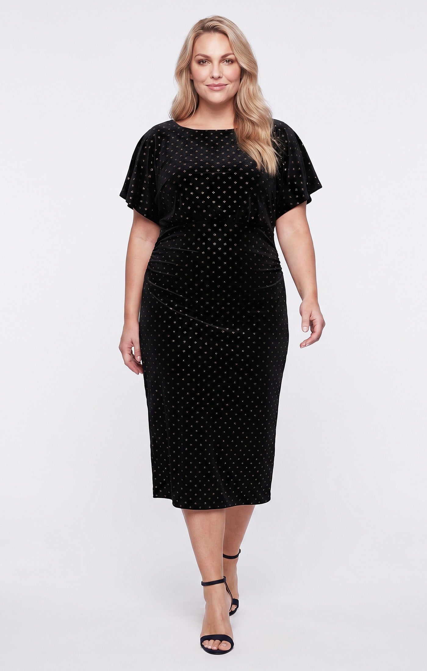 Black Gold SL Fashions 9490185 Bateau Knee-Length Metallic Cocktail Dress Star Print