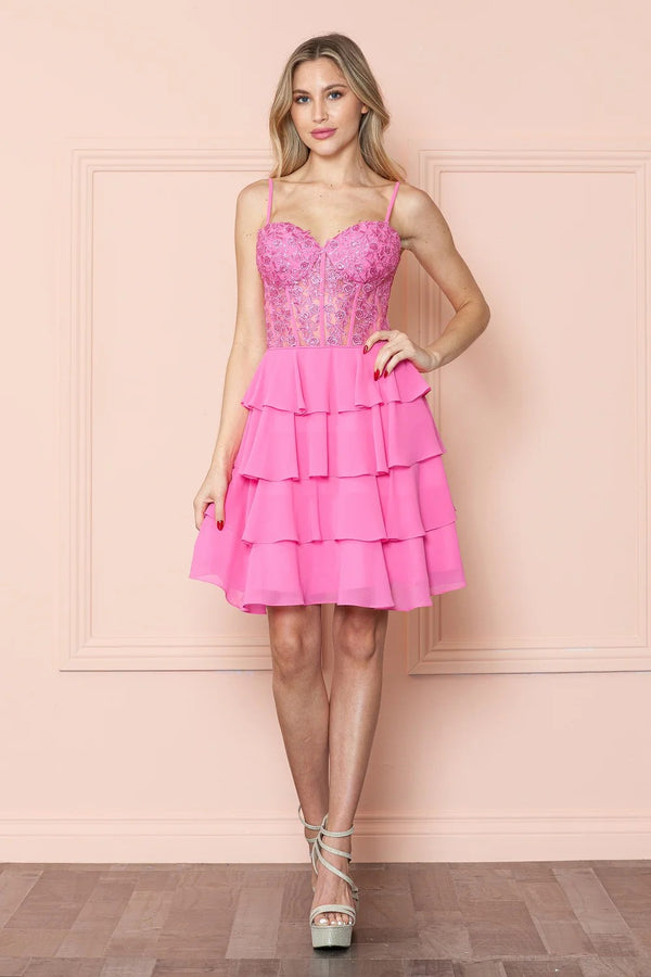 Poly USA 9494 Homecoming Prom Short A Line Tiered Cocktail Dress