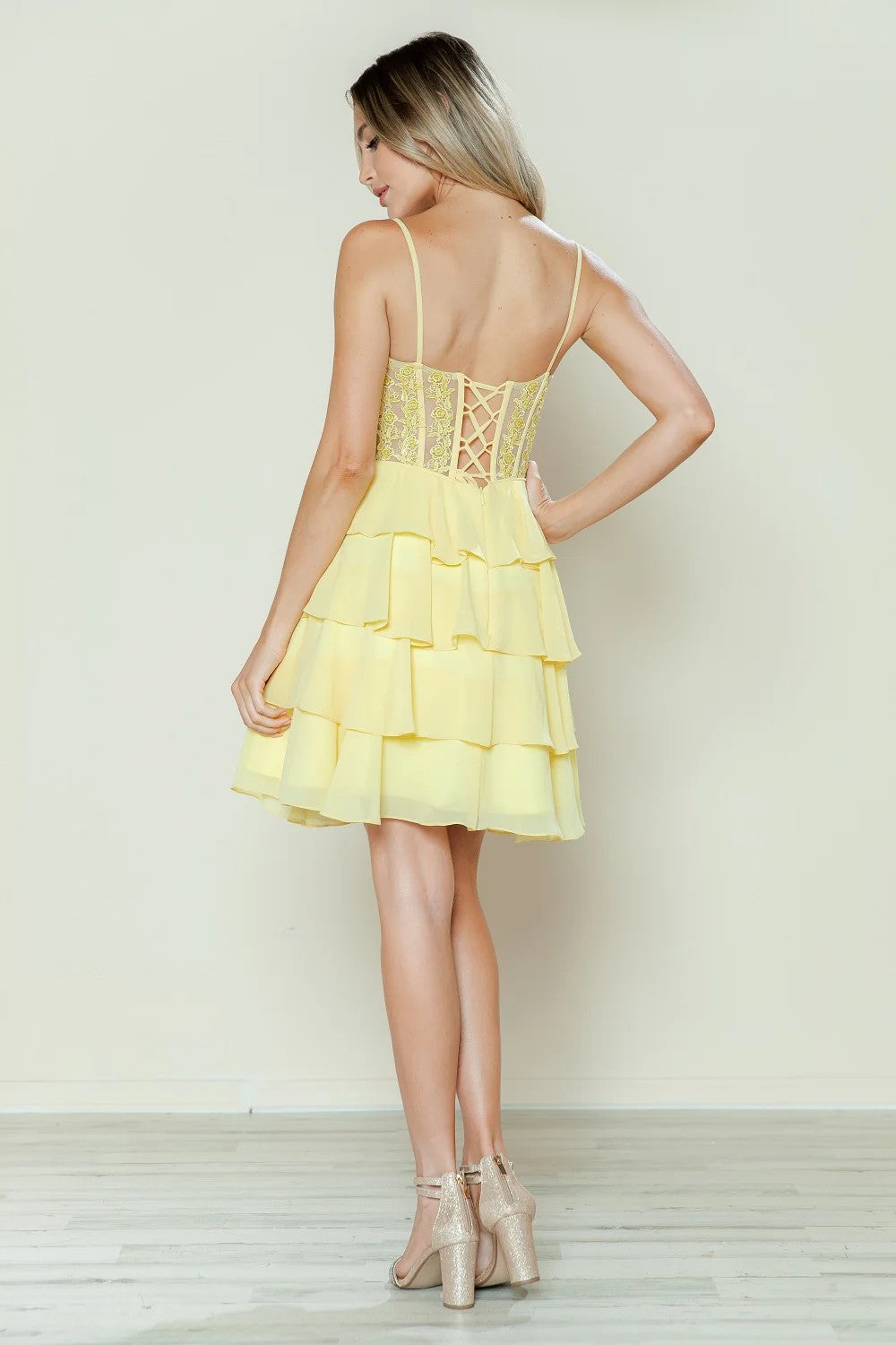 yellow dress for homecoming Elegant A-Line V-Neck Yellow Homecoming Dress Short Prom Graduation Evening main image 1