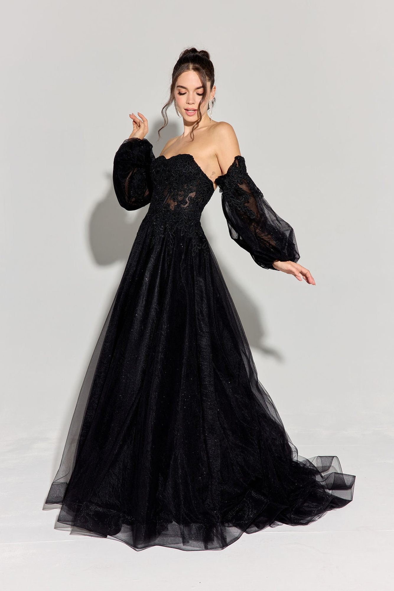 Prom Dresses Long Formal Prom Lace A Line Dress Eureka Fashion 9505G Black