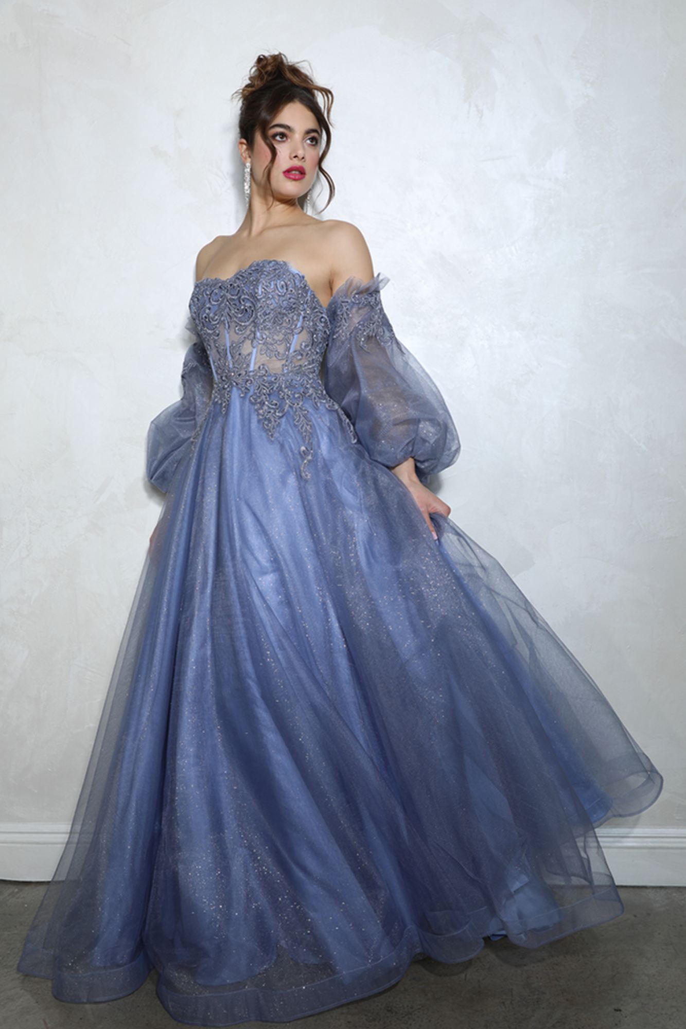 Prom Dresses Long Formal Prom Lace A Line Dress Eureka Fashion 9505G Slate Blue