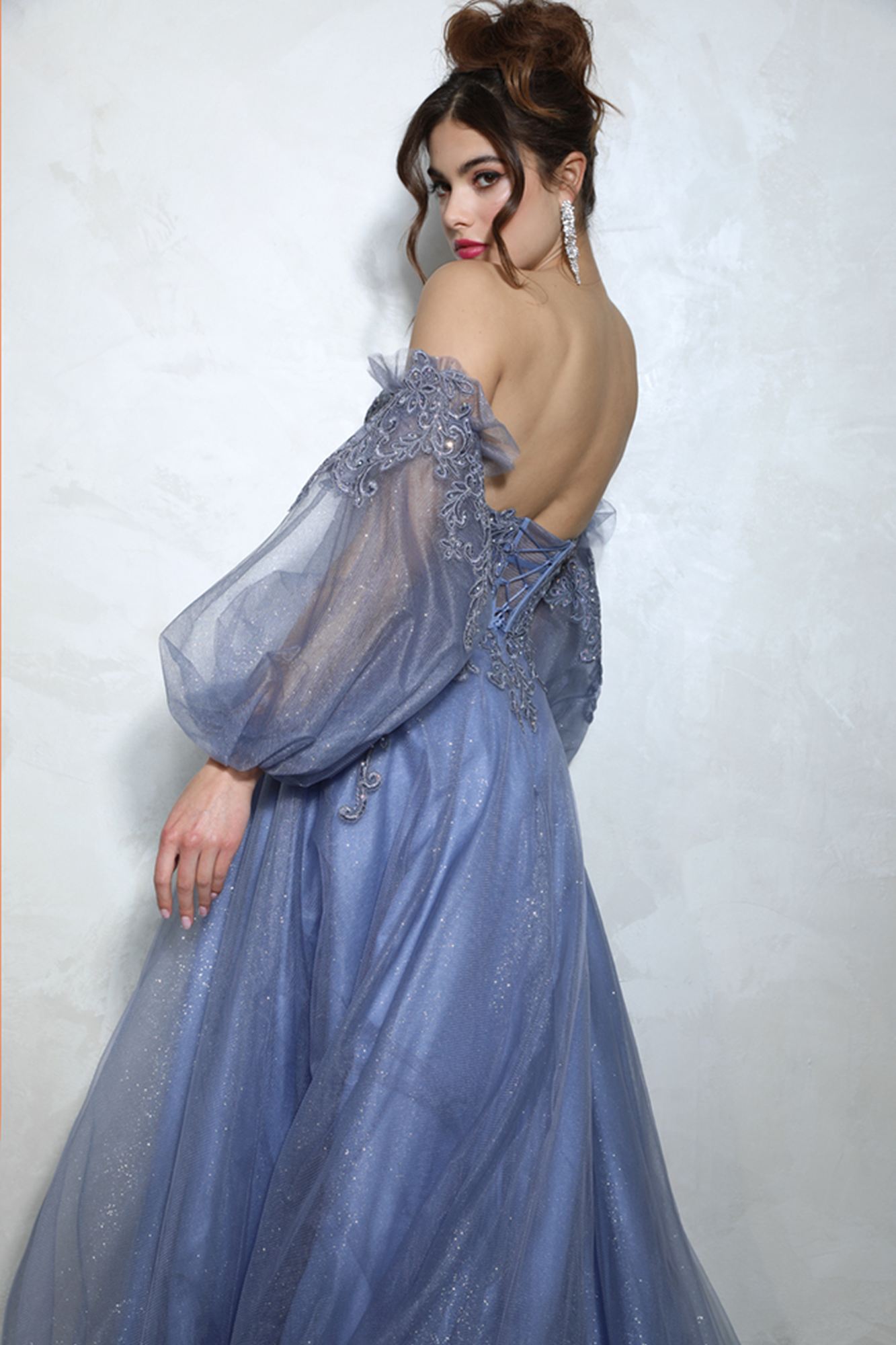 Prom Dresses Long Formal Prom Lace A Line Dress Eureka Fashion 9505G Slate Blue