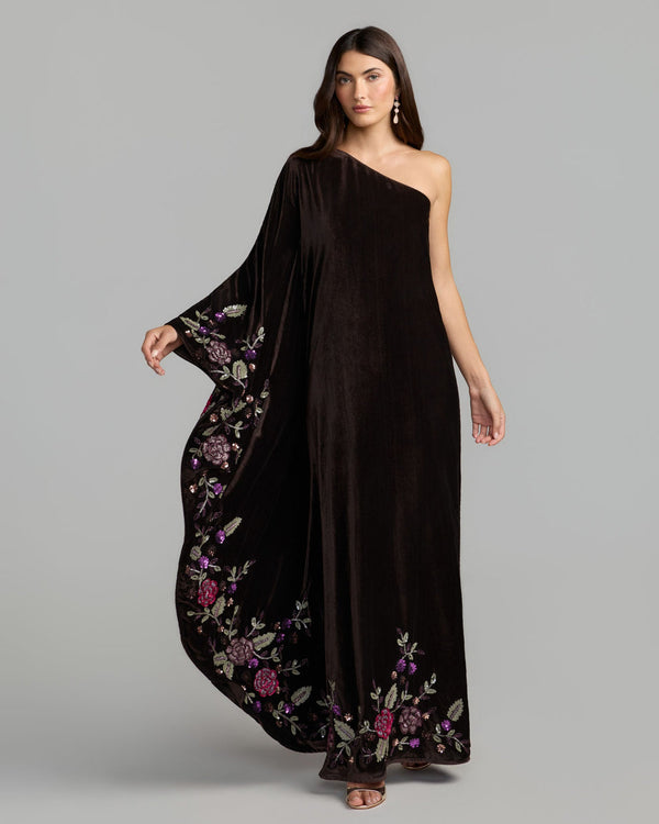 One-Shoulder Floor-Length Velvet Formal A-Line Mac Duggal 9523