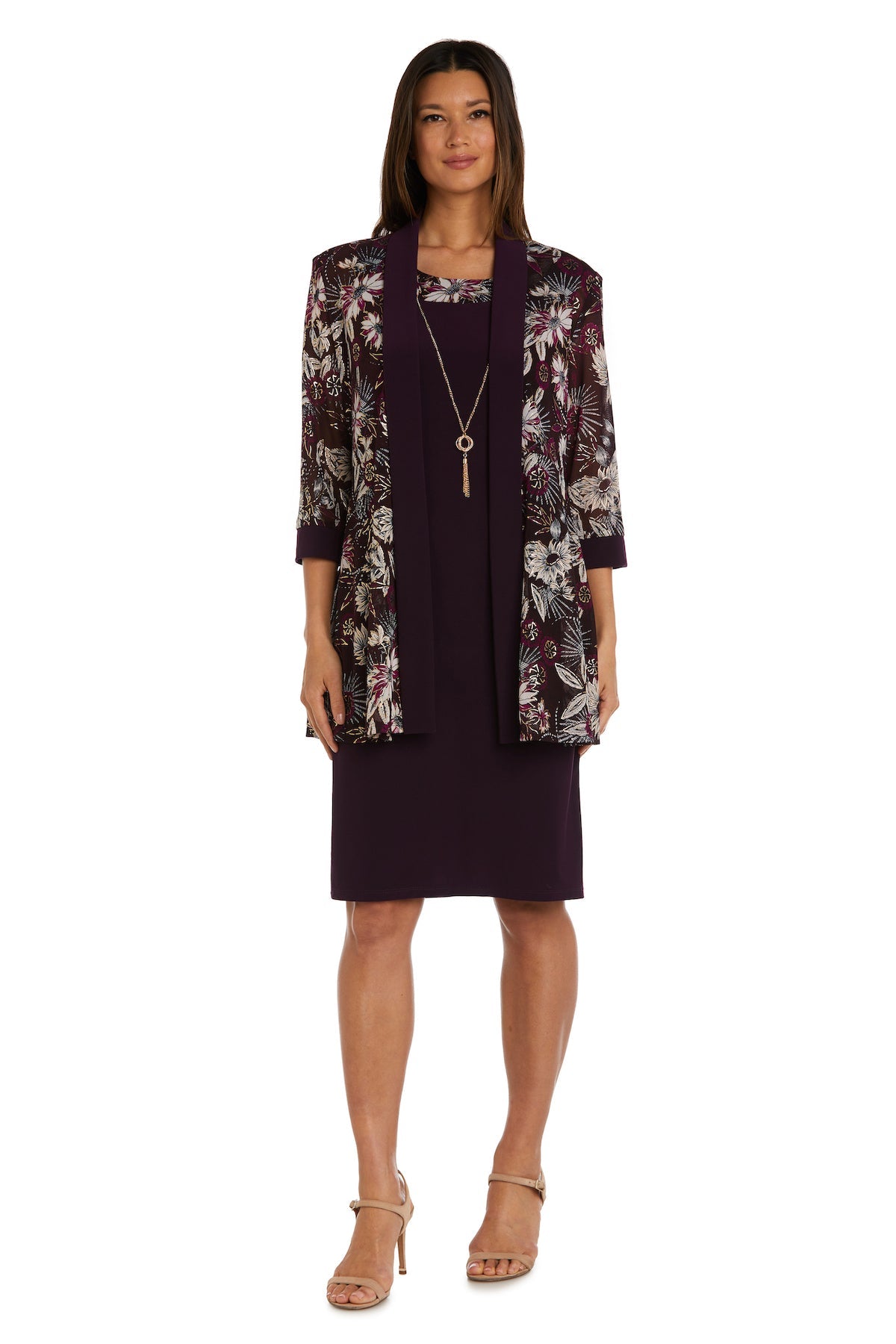 R&M Richards 9523P Fitted Short Floral Formal Jacket Petite Dress