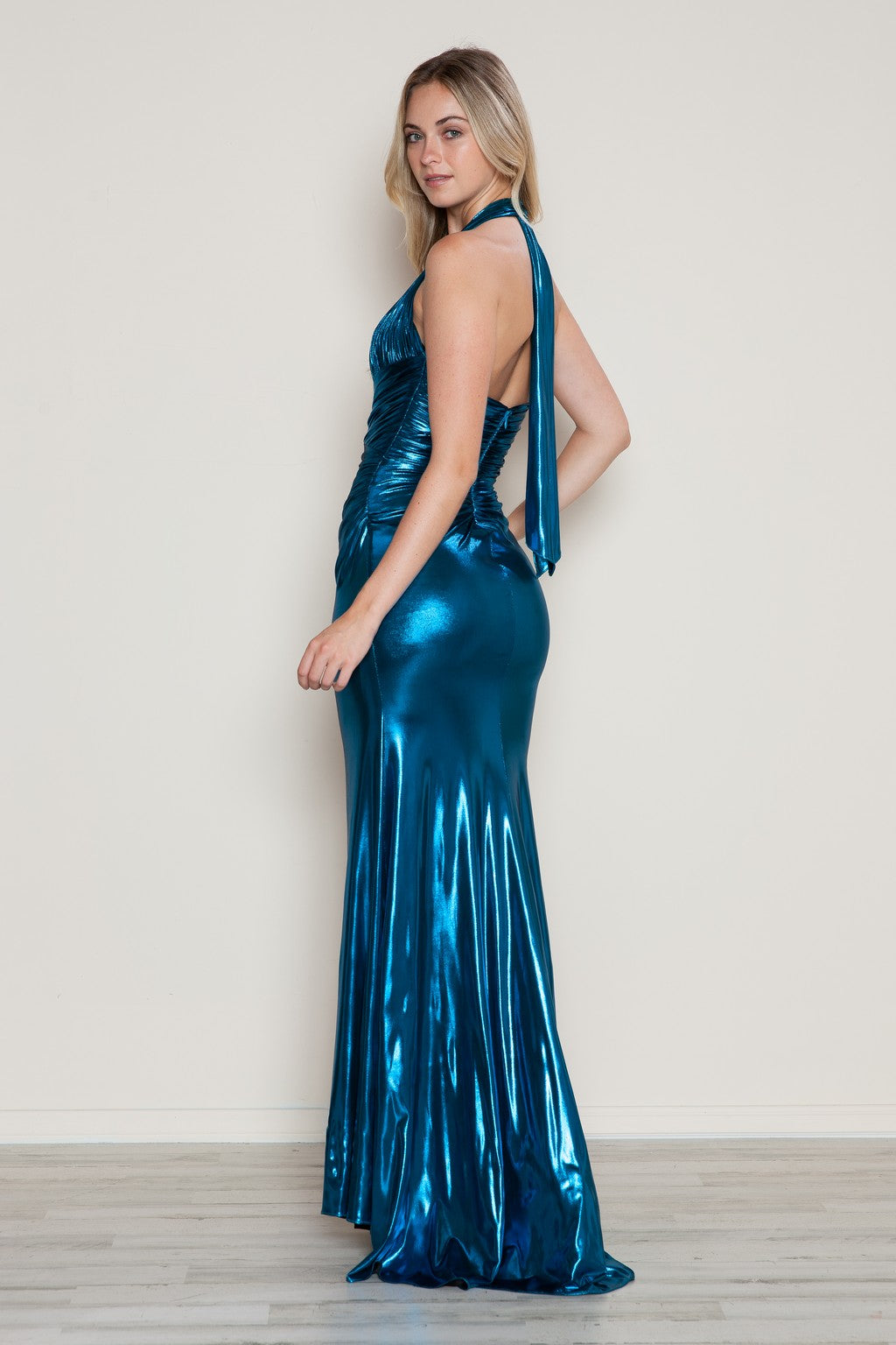 Poly USA 9542 Fitted Long Formal Metallic Prom Dress