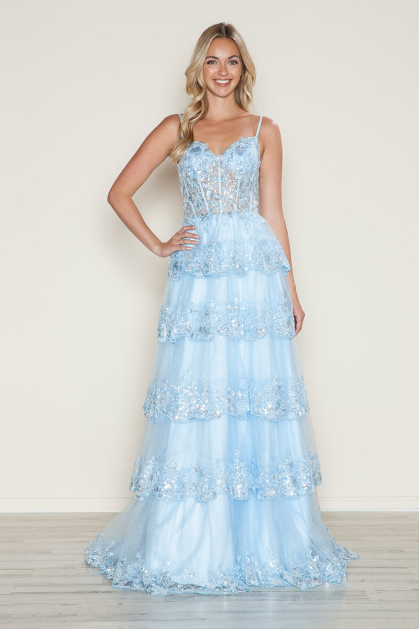 Poly USA 9548 Long Formal Sequin Corset Prom Dress