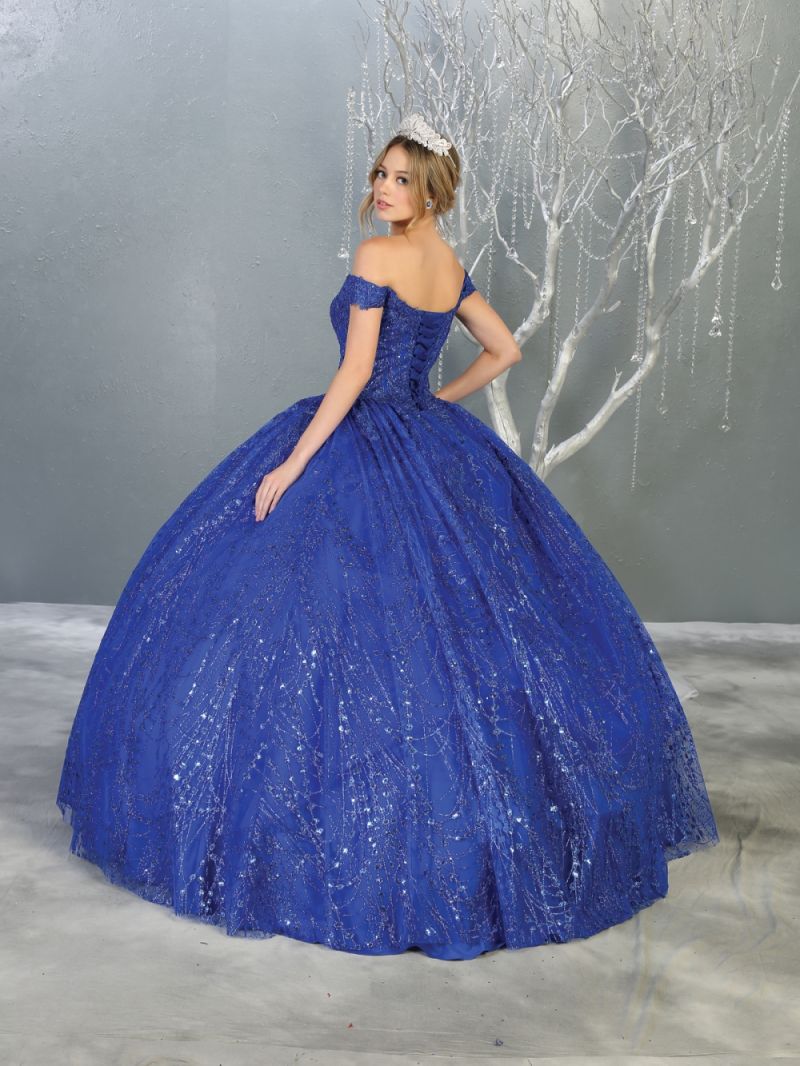 Off-the-Shoulder Floor-Length Tulle Quinceañera Ball Gown May Queen LK153