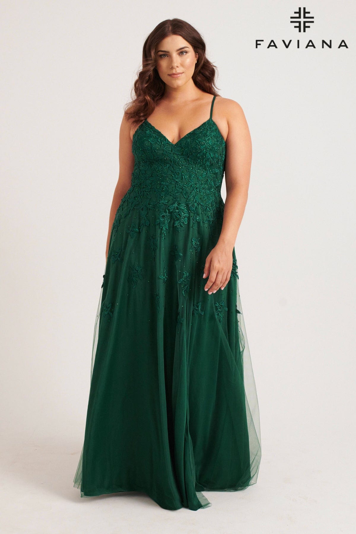 Faviana 9552 Long A Line Formal Lace Prom Plus Size Dress