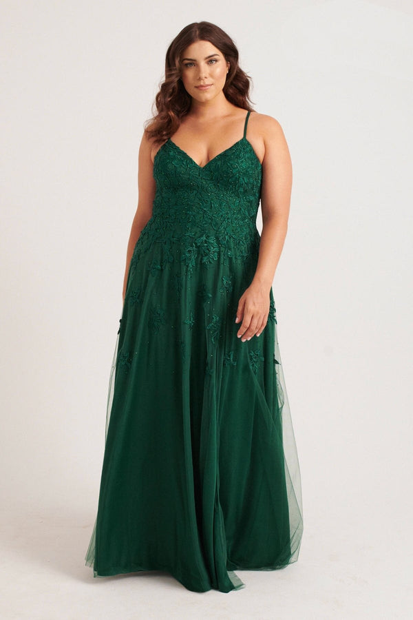 Faviana 9552 Long A Line Formal Lace Prom Plus Size Dress