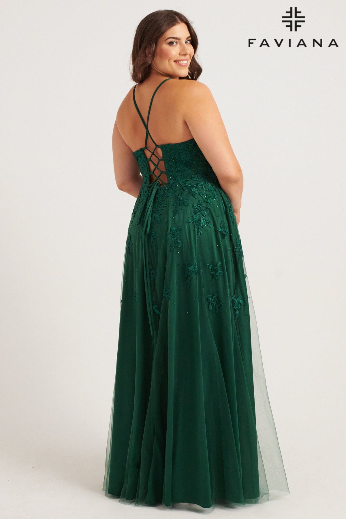 Faviana 9552 Long A Line Formal Lace Prom Plus Size Dress