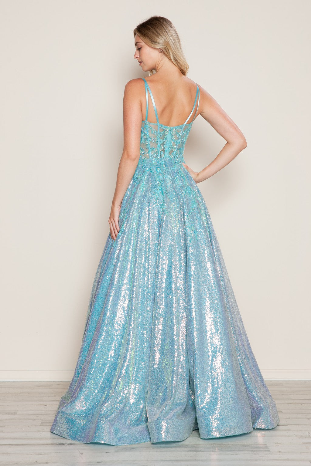 Prom Dresses Long Sequin Formal Beaded Corset Prom Dress Blue