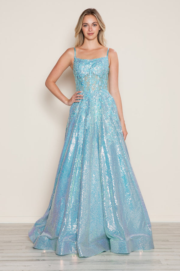 Poly USA 9554 Long Sequin Formal Beaded Corset Prom Dress