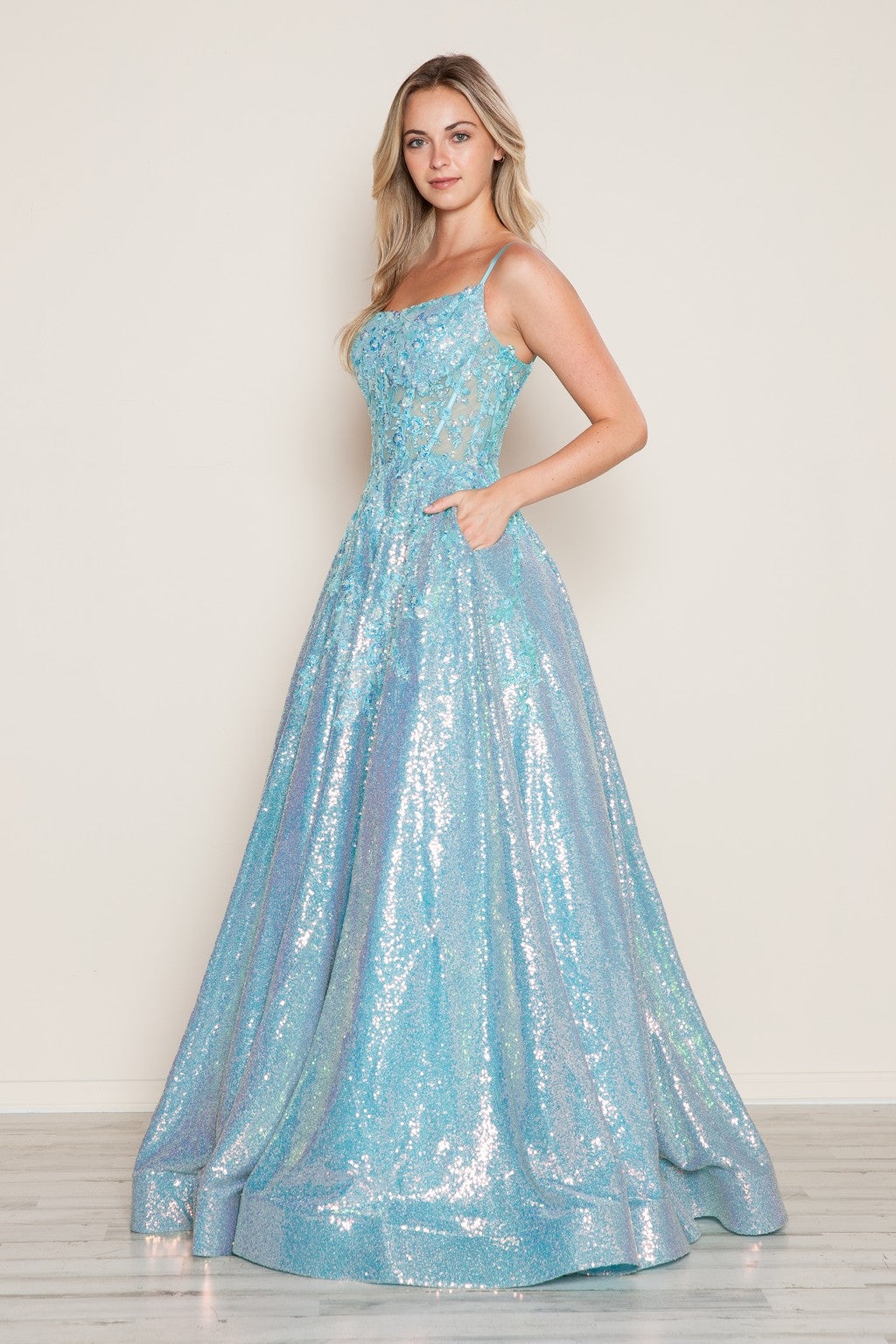 Poly USA 9554 Long Sequin Formal Beaded Corset Prom Dress Poly USA 9554 Long Sequin Formal Beaded Corset Prom Dress