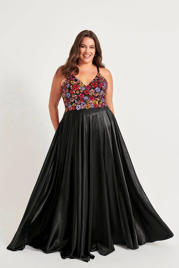 Faviana 9558 Plus Size Long Formal Floral Sequin Prom Dress