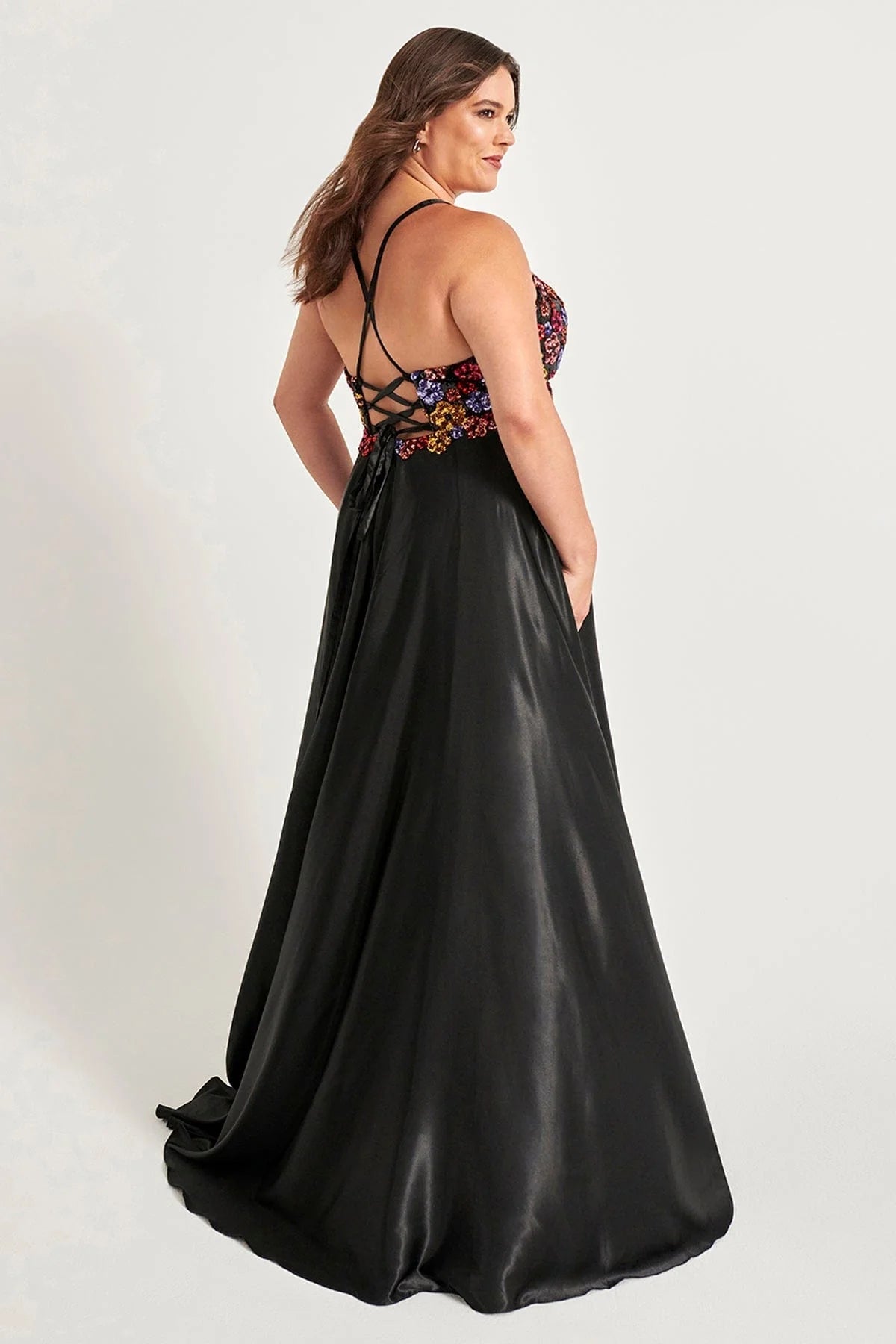 Plus Size Formal Dresses Plus Size Long Formal Floral Sequin Prom Dress Black/Multi/Black