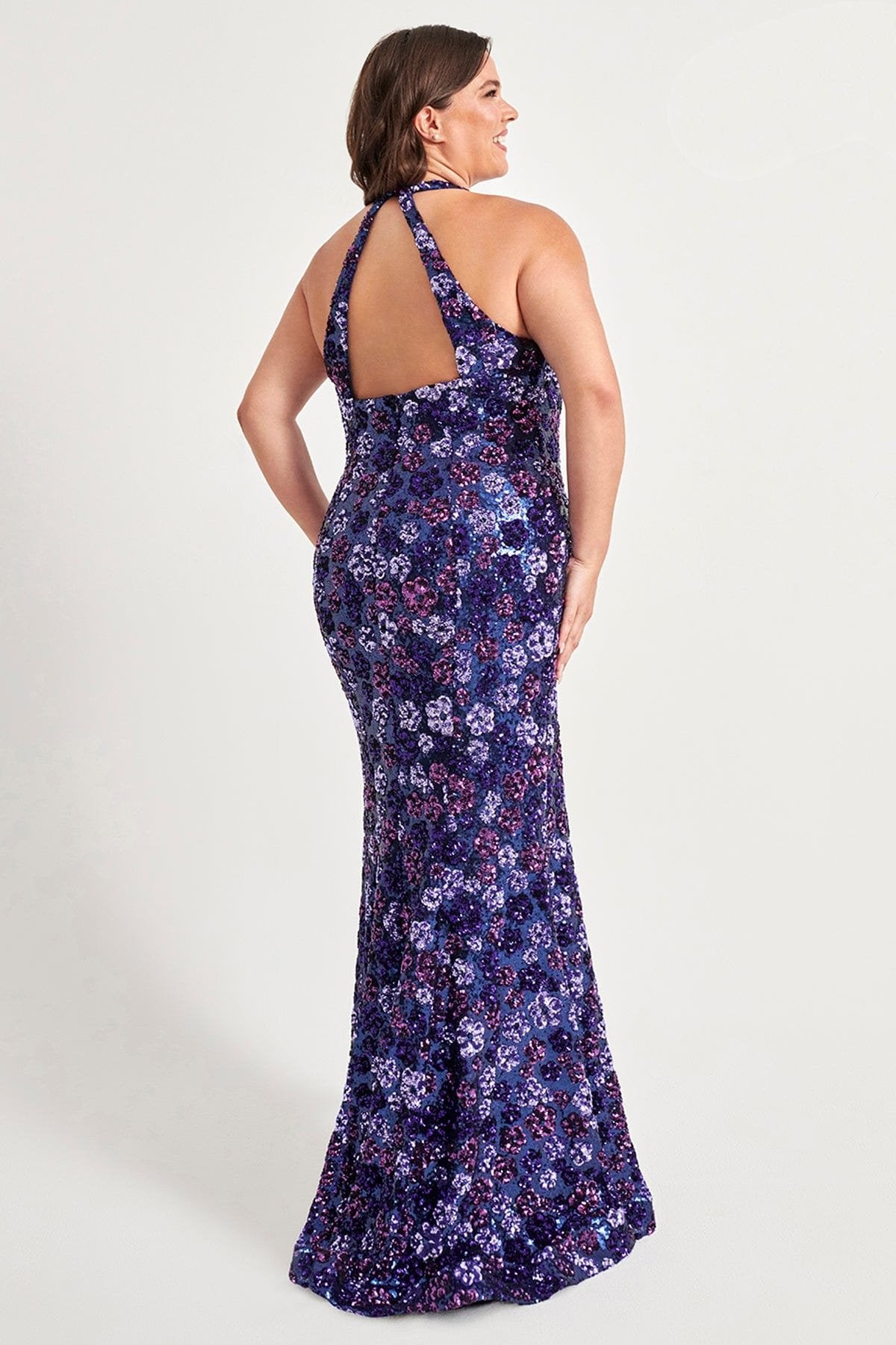 Prom Dresses Plus Size Long Floral Formal Prom Sequin Dress Purple Navy